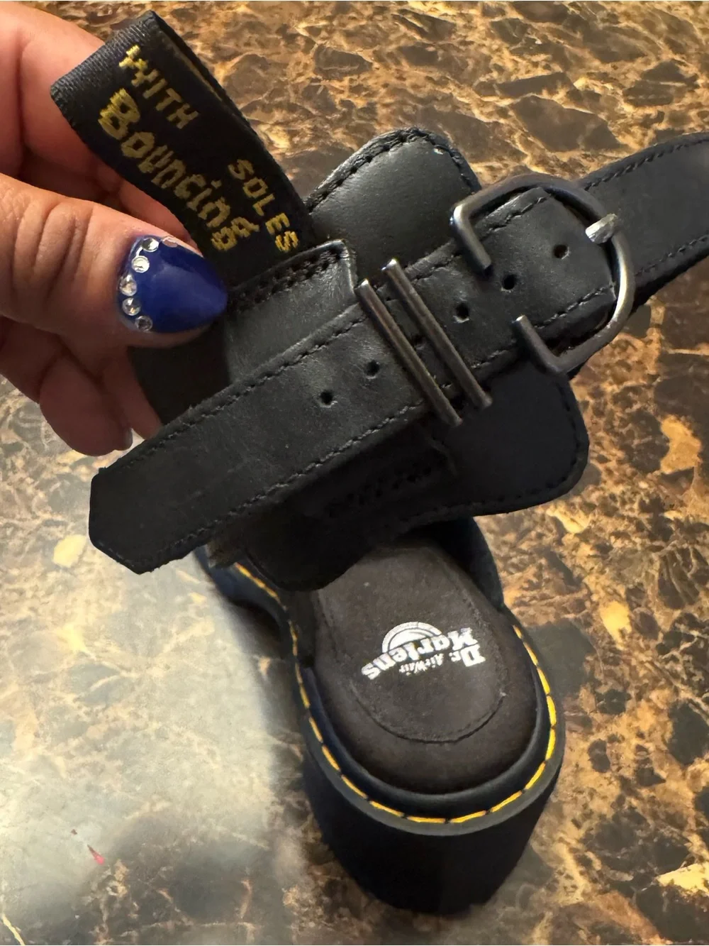 Dr. Martens Black Leather Yellow-Stitch Platform Sandals size 6